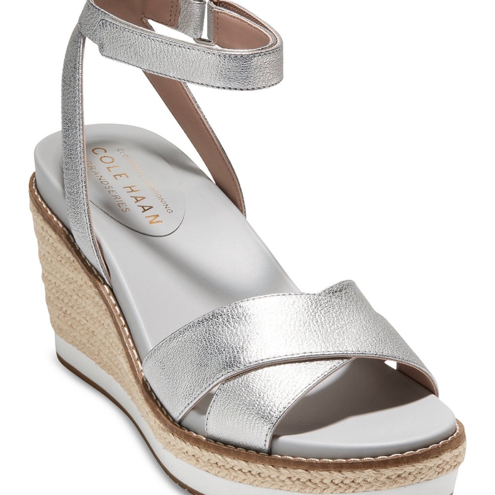 Like new! Cole Haan Silver Wedge Sandals. Size 5.5. Leather.
